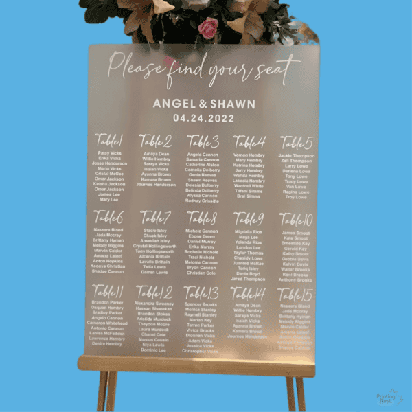 Custom Acrylic Seating Chart Orange County Printing Nest