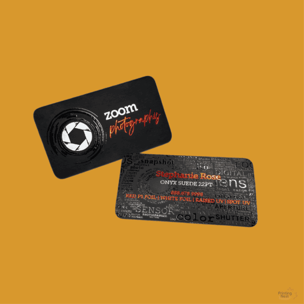 Custom Printed Superior Onyx Suede Cards in Newport Beach Printing Nest