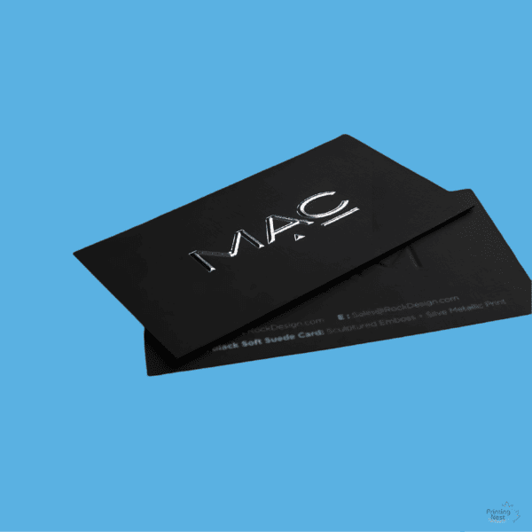 Suede Business Cards with Raised Silver Foil Orange County Printing Nest